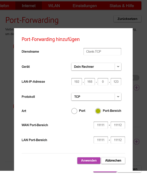 FAQ Wie schalte ich mit einer Vodafone Station die Ports frei? Hilfestellung Clonkspot